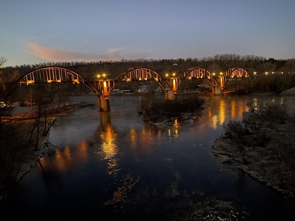 Cotter Bridge lit in winter